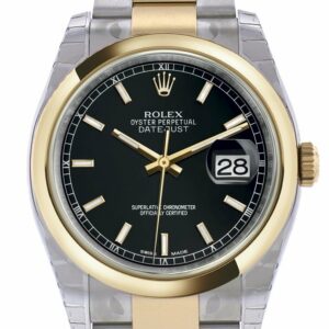 Rolex Datejust 36 Black Dial 18K Gold Two Tone Oyster Watch 116203