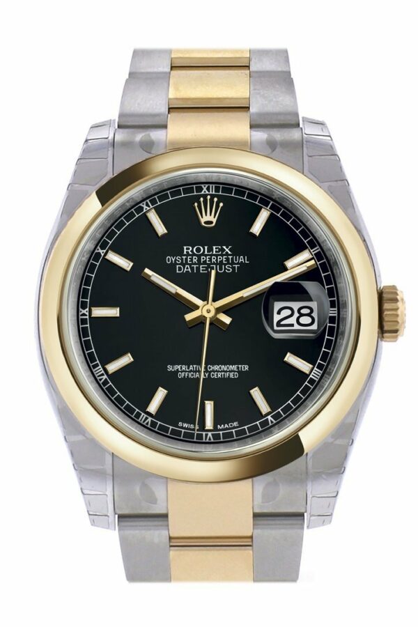 Rolex Datejust 36 Black Dial 18K Gold Two Tone Oyster Watch 116203