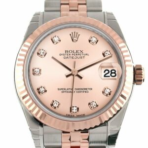 Rolex Datejust 31 Pink Diamond Dial Fluted Bezel 18K Rose Gold Two Tone Jubilee Ladies Watch 178271