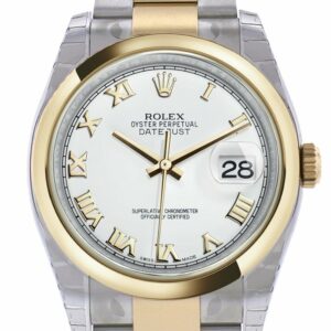 Rolex Datejust 36 White Roman Dial 18K Gold Two Tone Oyster Watch 116203