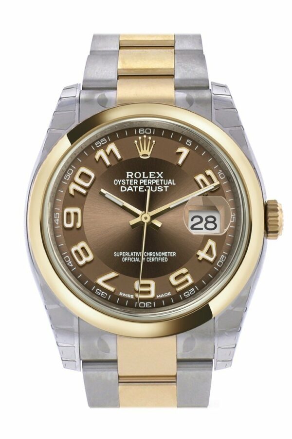 Rolex Datejust 36 Bronze Arab Dial 18K Gold Two Tone Oyster Watch 116203