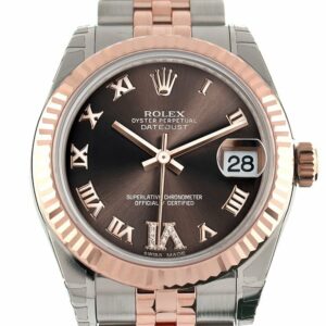 Rolex Datejust 31 Chocolate Roman Large Vi Set With Diamond Dial Fluted Bezel 18K Rose Gold Two Tone