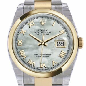 Rolex Datejust 36 White Mother-Of-Pearl Roman Dial 18K Gold Two Tone Oyster Watch 116203 Pearl /