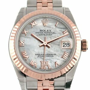 Rolex Datejust 31 White Mother Of Pearl Roman Large Vi Set With Diamond Dial Fluted Bezel 18K Rose