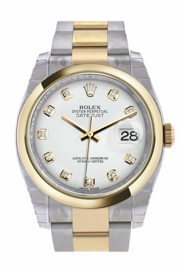 Rolex Datejust 36 White Diamond Dial 18K Gold Two Tone Oyster Watch 116203