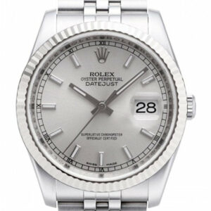 Rolex Datejust 36 Silver Dial 18K White Gold Fluted Bezel Stainless Steel Jubilee Watch 116234