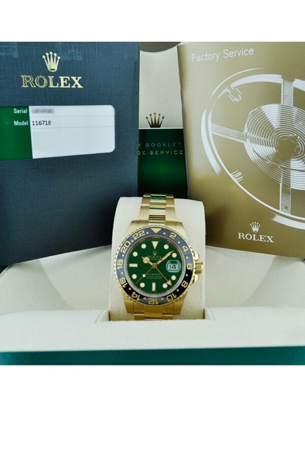 Rolex Gmt Master Ii Green Dial Oyster Bracelet 18Kt Yellow Gold Mens Watch 116718