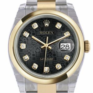 Rolex Datejust 36 Black Jubilee Diamond Dial 18K Gold Two Tone Oyster Watch 116203