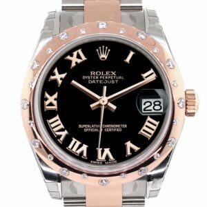 Rolex Datejust 31 Black Roman Dial Diamond Bezel 18K Rose Gold Two Tone Ladies Watch 178341 / None