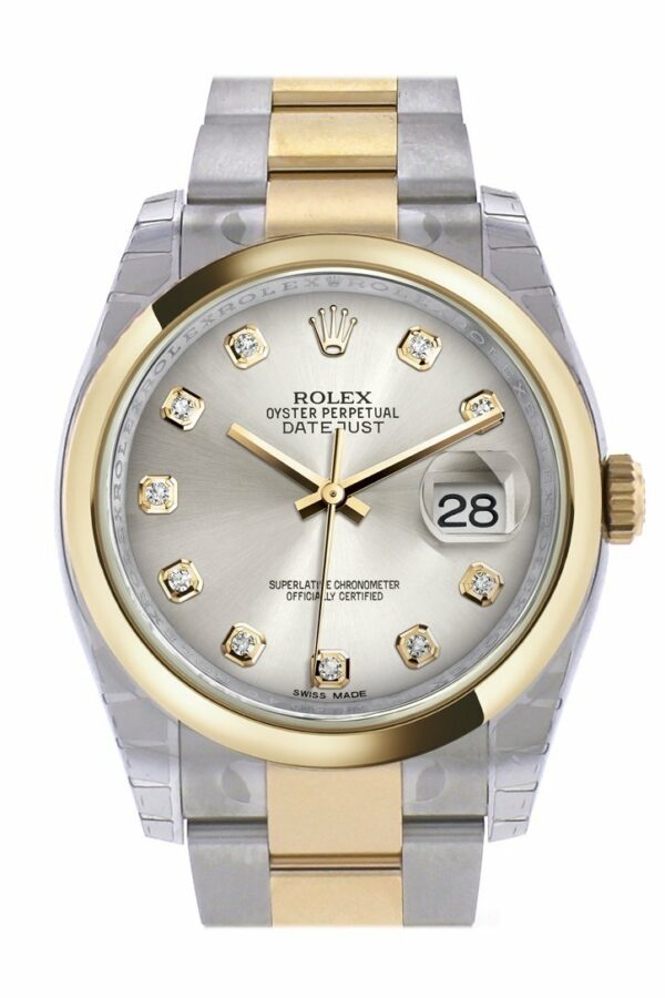 Rolex Datejust 36 Steel Diamond Dial 18K Gold Two Tone Oyster Watch 116203