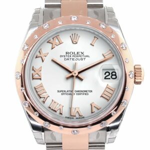 Rolex Datejust 31 White Roman Dial Diamond Bezel 18K Rose Gold Two Tone Ladies Watch 178341 / None