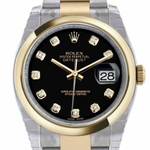 Rolex Datejust 36 Black Diamond Dial 18K Gold Two Tone Oyster Watch 116203