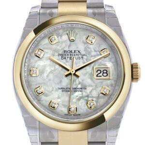 Rolex Datejust 36 White Mother-Of-Pearl Diamond Dial 18K Gold Two Tone Oyster Watch 116203 Pearl