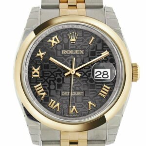 Rolex Datejust 36 Black Jubilee Roman Dial 18K Gold Two Tone Watch 116203