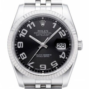 Rolex Datejust 36 Black Concentric Dial 18K White Gold Fluted Bezel Stainless Steel Jubilee Watch