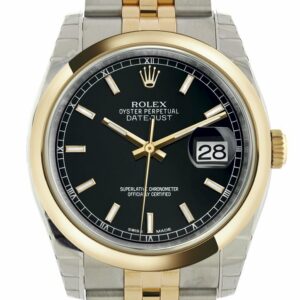 Rolex Datejust 36 Black Dial 18K Gold Two Tone Jubilee Watch 116203