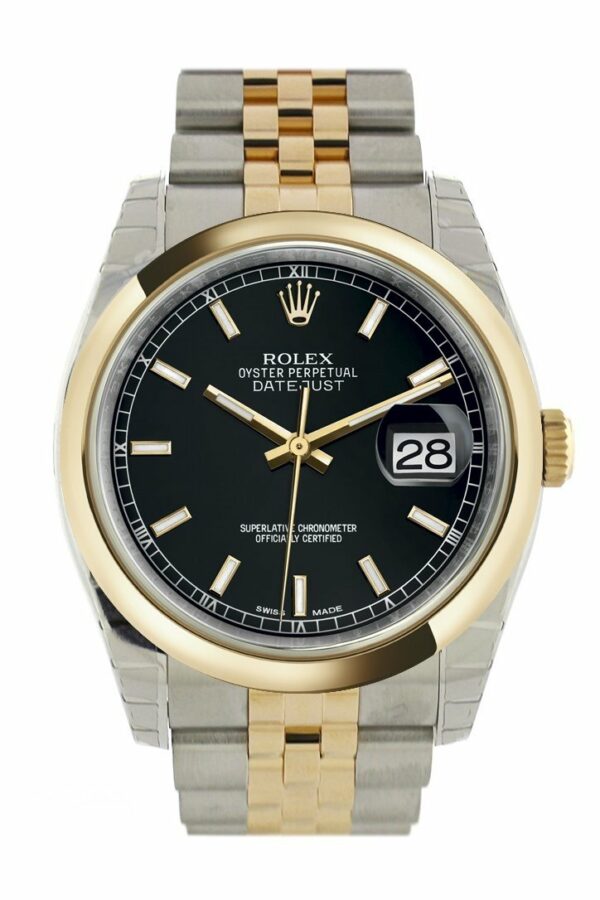 Rolex Datejust 36 Black Dial 18K Gold Two Tone Jubilee Watch 116203