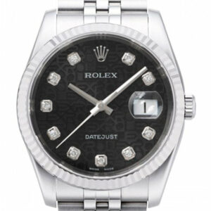 Rolex Datejust 36 Black Jubilee Diamonds Dial 18K White Gold Fluted Bezel Stainless Steel Watch