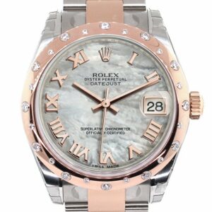 Rolex Datejust 31 White Mother Of Pearl Roman Dial Diamond Bezel 18K Rose Gold Two Tone Ladies Watch