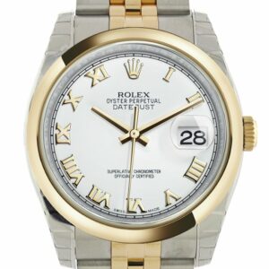 Rolex Datejust 36 White Roman Dial 18K Gold Two Tone Jubilee Watch 116203