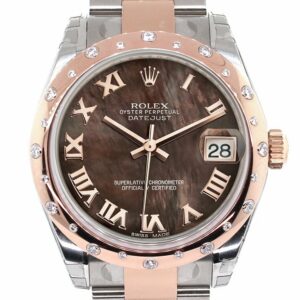 Rolex Datejust 31 Black Mother Of Pearl Roman Dial Diamond Bezel 18K Rose Gold Two Tone Ladies Watch