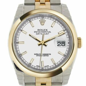 Rolex Datejust 36 White Dial 18K Gold Two Tone Jubilee Watch 116203