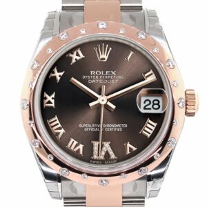 Rolex Datejust 31 Chocolate Roman Large Vi Set With Diamond Dial Bezel 18K Rose Gold Two Tone Ladies