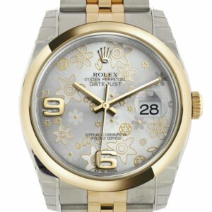 Rolex Datejust 36 Silver Floral Motif Dial 18K Gold Two Tone Jubilee Watch 116203