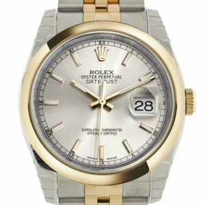 Rolex Datejust 36 Silver Dial 18K Gold Two Tone Jubilee Watch 116203