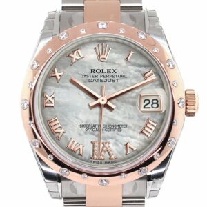 Rolex Datejust 31 White Mother Of Pearl Roman Large Vi Set With Diamond Dial Bezel 18K Rose Gold Two