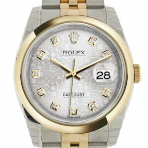 Rolex Datejust 36 Silver Jubilee Diamond Dial 18K Gold Two Tone Watch 116203