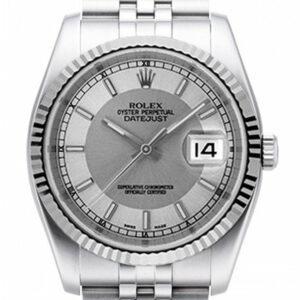 Rolex Datejust 36 Steel Silver Dial 18K White Gold Fluted Bezel Stainless Jubilee Watch 116234