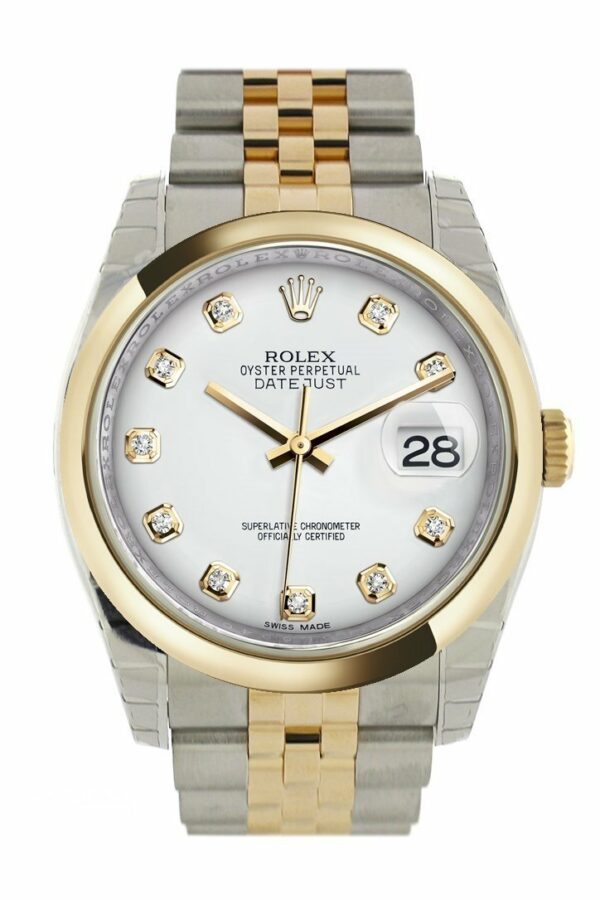 Rolex Datejust 36 White Diamond Dial 18K Gold Two Tone Jubilee Watch 116203