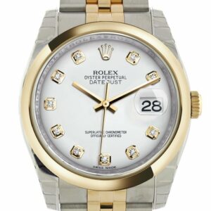 Rolex Datejust 36 White Diamond Dial 18K Gold Two Tone Jubilee Watch 116203