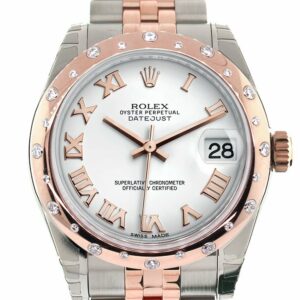 Rolex Datejust 31 White Roman Dial Diamond Bezel 18K Rose Gold Two Tone Jubilee Ladies Watch 178341