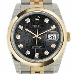 Rolex Datejust 36 Black Jubilee Diamond Dial 18K Gold Two Tone Watch 116203