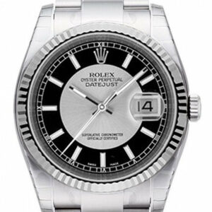 Rolex Datejust 36 Silver Black Dial 18K White Gold Fluted Bezel Stainless Steel Oyster Watch 116234