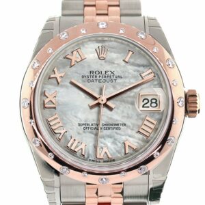 Rolex Datejust 31 White Mother Of Pearl Roman Dial Diamond Bezel 18K Rose Gold Two Tone Jubilee