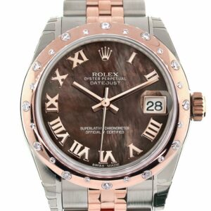 Rolex Datejust 31 Black Mother Of Pearl Roman Dial Diamond Bezel 18K Rose Gold Two Tone Jubilee