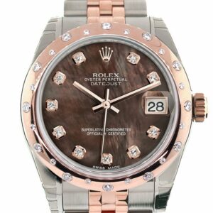 Rolex Datejust 31 Black Mother Of Pearl Diamond Dial Bezel 18K Rose Gold Two Tone Jubilee Ladies