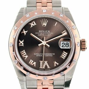 Rolex Datejust 31 Chocolate Roman Large Vi Set With Diamond Dial Bezel 18K Rose Gold Two Tone