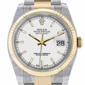 Rolex Datejust 36 White Dial Fluted 18K Gold Two Tone Oyster Watch 116233 / None