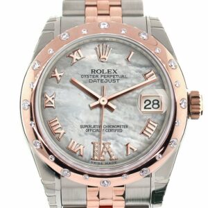 Rolex Datejust 31 White Mother Of Pearl Roman Large Vi Set With Diamond Dial Bezel 18K Rose Gold Two