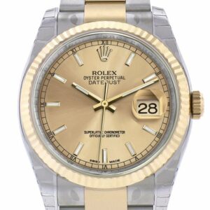 Rolex Datejust 36 Champagne Dial Fluted 18K Gold Two Tone Oyster Watch 116233 / None