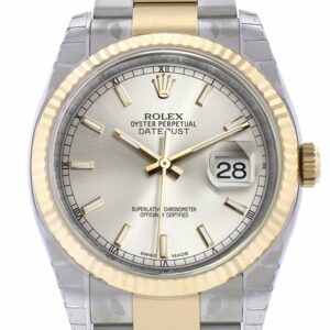 Rolex Datejust 36 Silver Dial Fluted 18K Gold Two Tone Oyster Watch 116233 / None