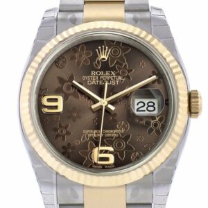 Rolex Datejust 36 Bronze Floral Motif Dial Fluted 18K Gold Two Tone Oyster Watch 116233 / None