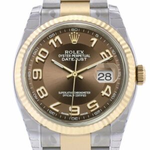 Rolex Datejust 36 Bronze Arab Dial Fluted 18K Gold Two Tone Oyster Watch 116233