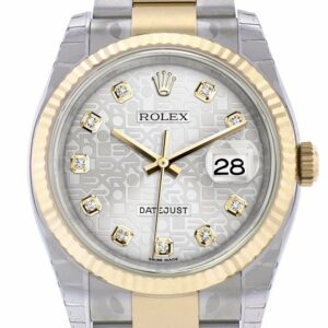 Rolex Datejust 36 Silver Jubilee Diamond Dial Fluted 18K Gold Two Tone Oyster Watch 116233