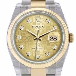 Rolex Datejust 36 Champagne-Colour Jubilee Diamond Dial Fluted 18K Gold Two Tone Oyster Watch 116233