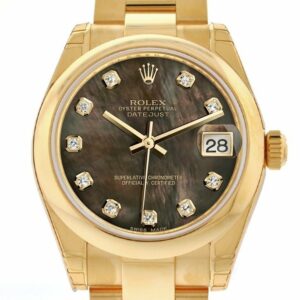 Rolex Datejust 31 Black Mother Of Pearl Diamond Dial 18K Yellow Gold Ladies Watch 178248 / None